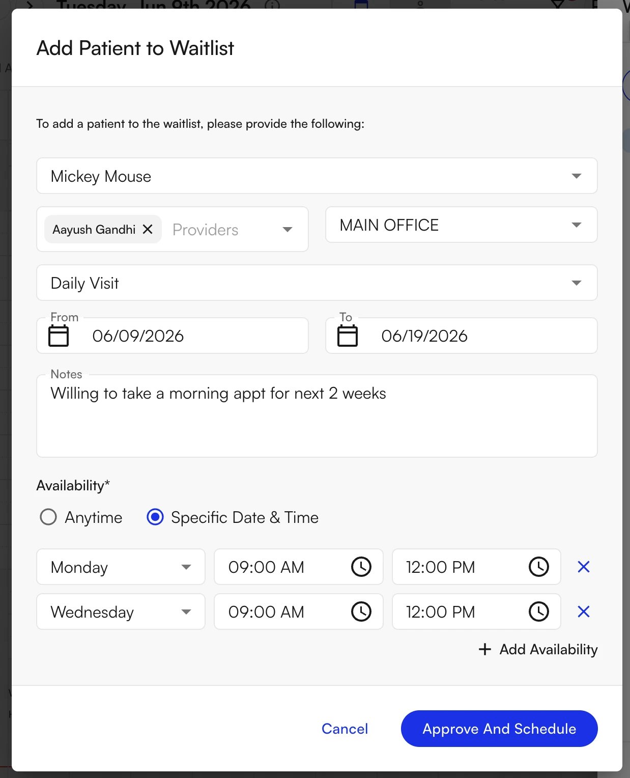 Edit patient waitlist preferences