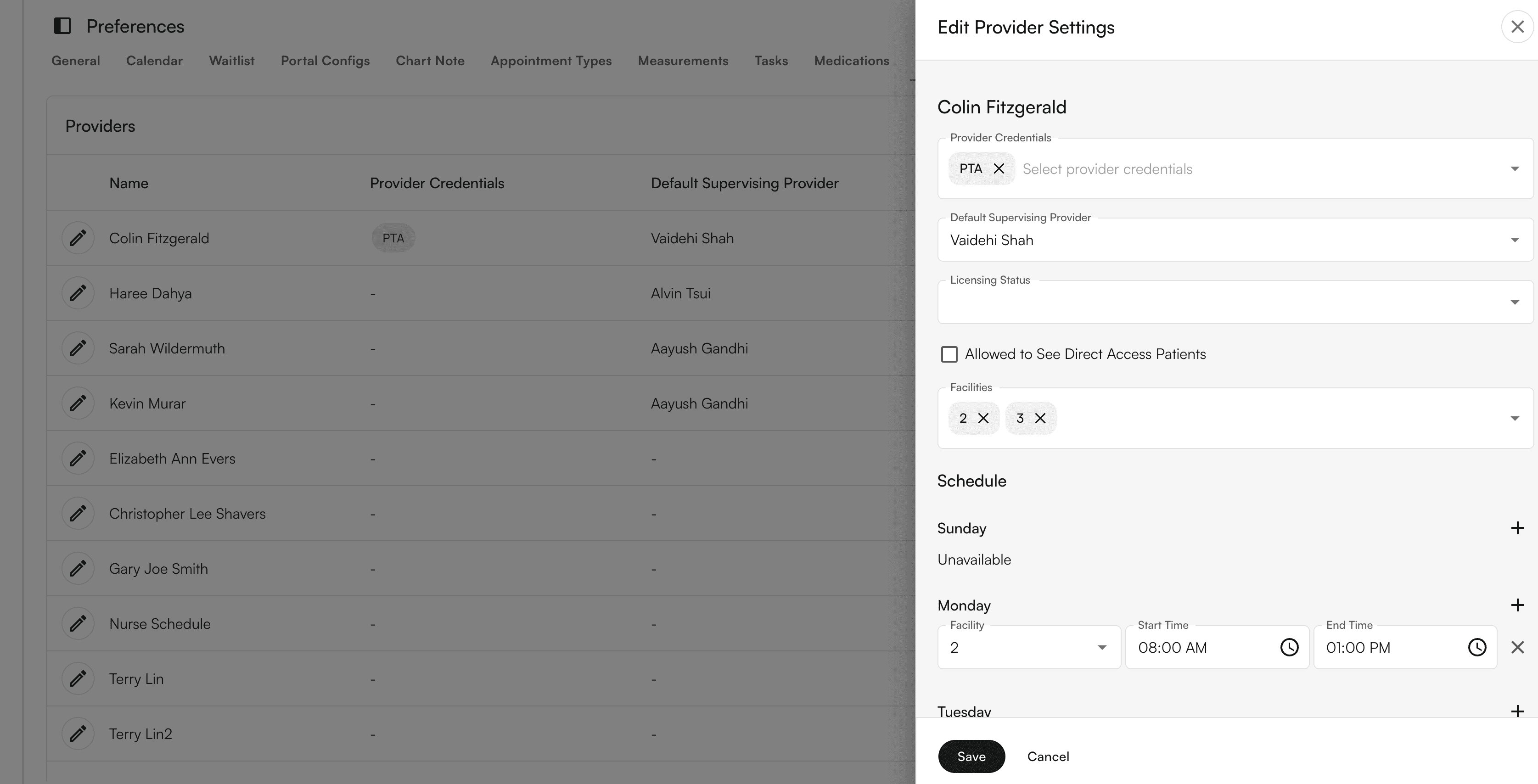 Provider settings page showing options to configure provider credentials and schedules