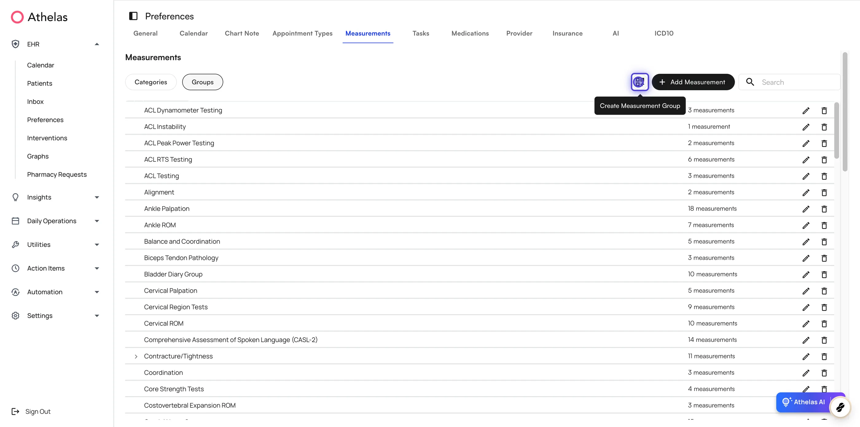 Create Measurement Group icon on the Groups tab of the Measurements preferences