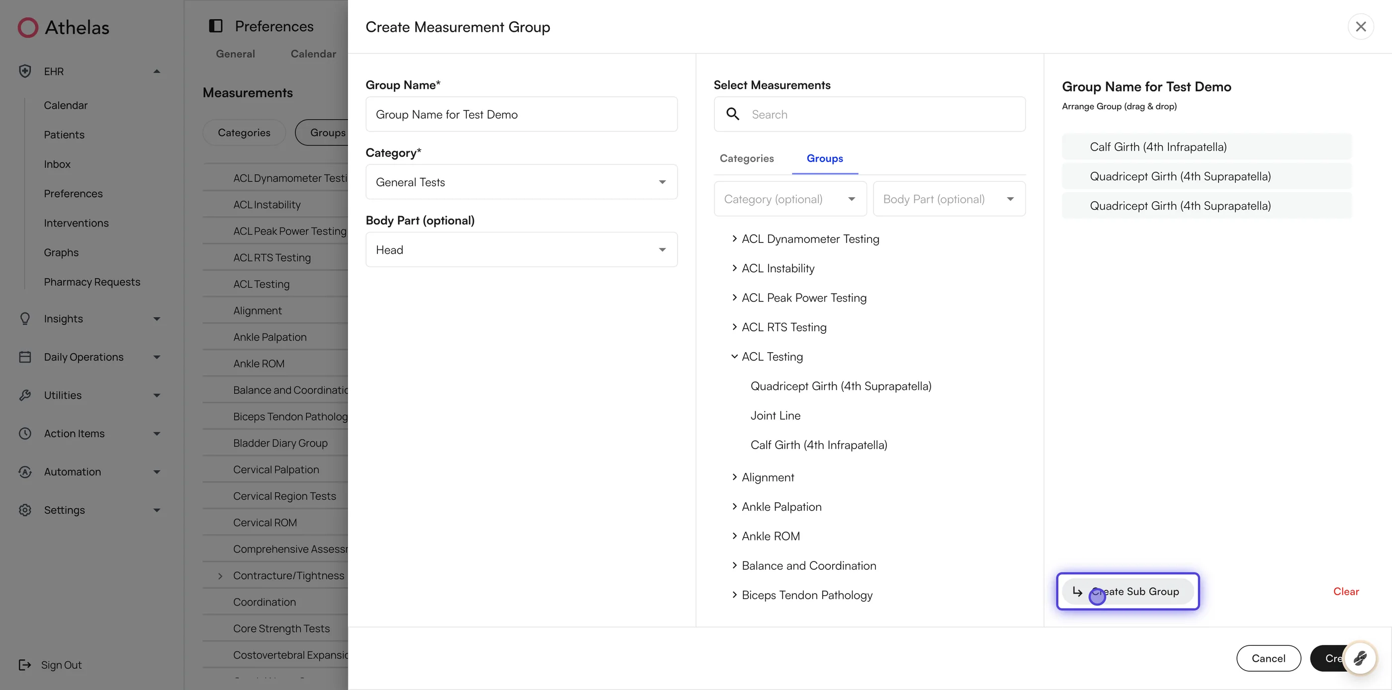 Create Sub Group button in the group builder