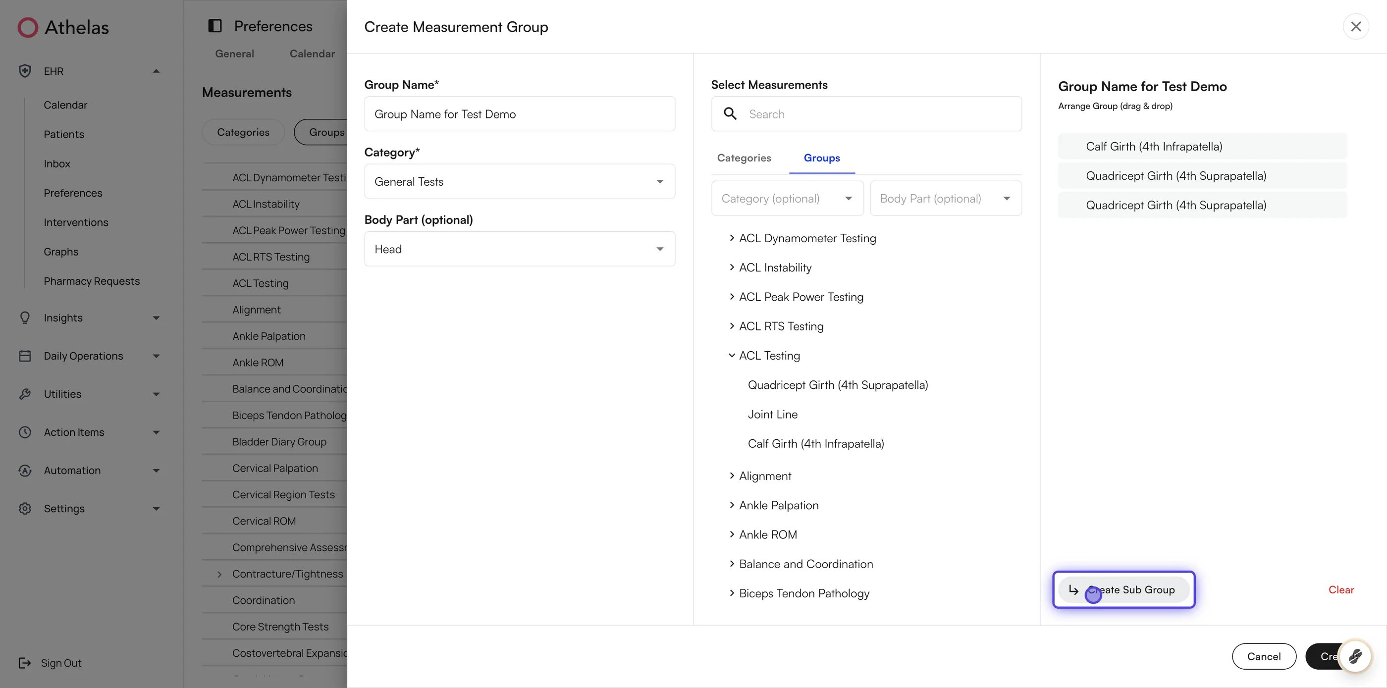 Create Sub Group button in the group builder