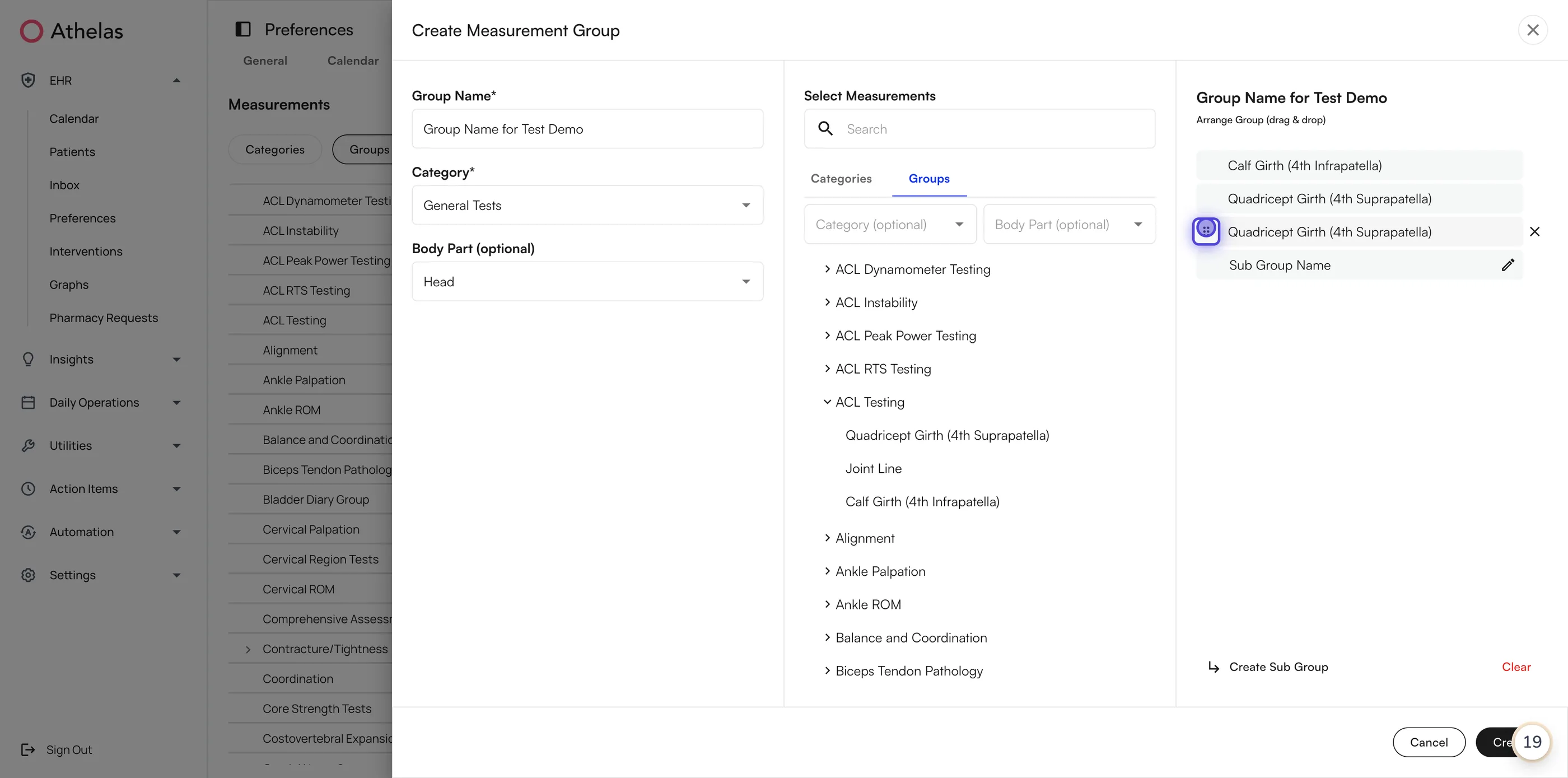 Dragging a measurement into a subgroup in the arrange panel