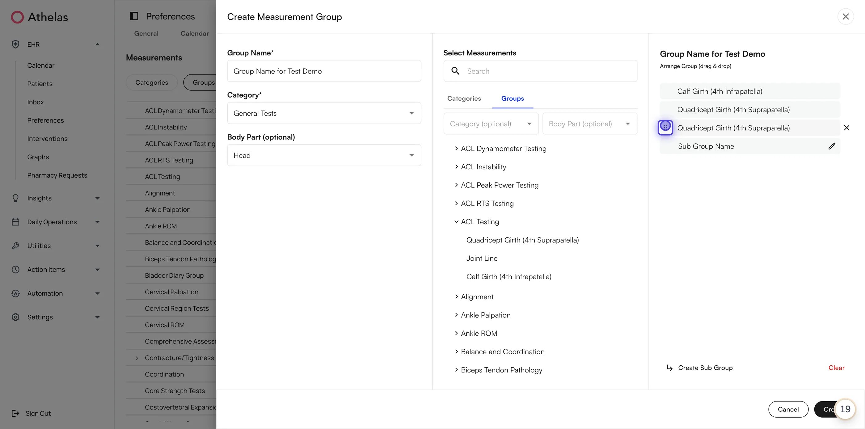 Dragging a measurement into a subgroup in the arrange panel