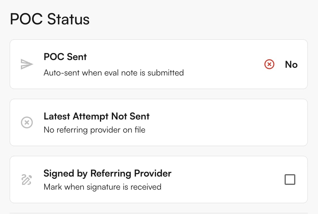 Latest Attempt Not Sent Latest Attempt Not Sent card in the POC drawer showing the reason the fax was skipped
