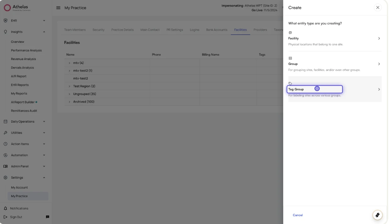 The Create Tag form