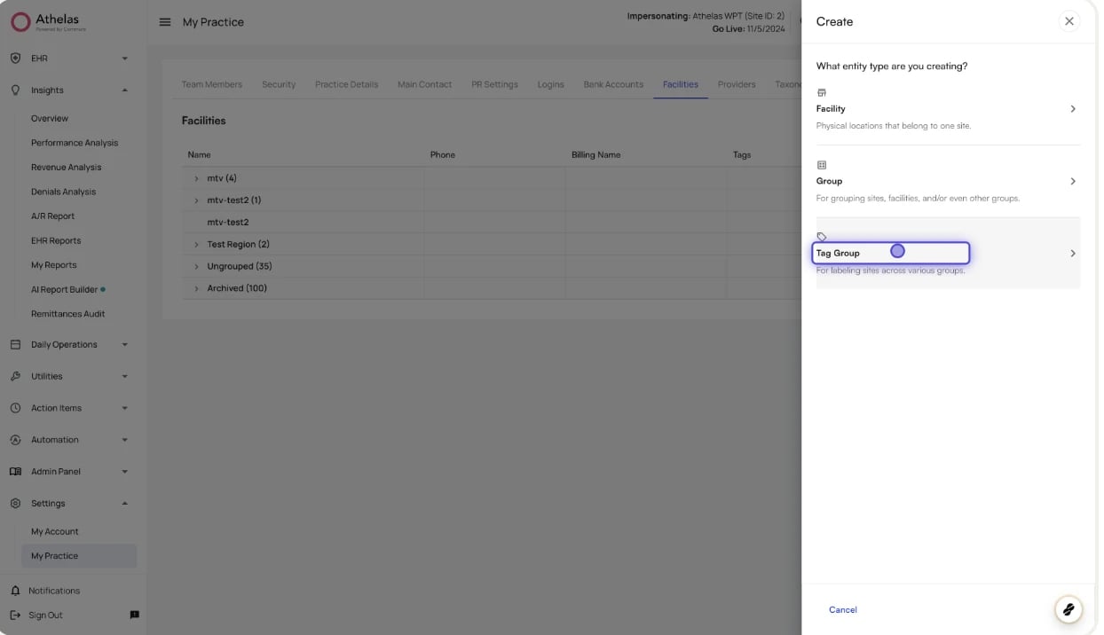The Create Tag form