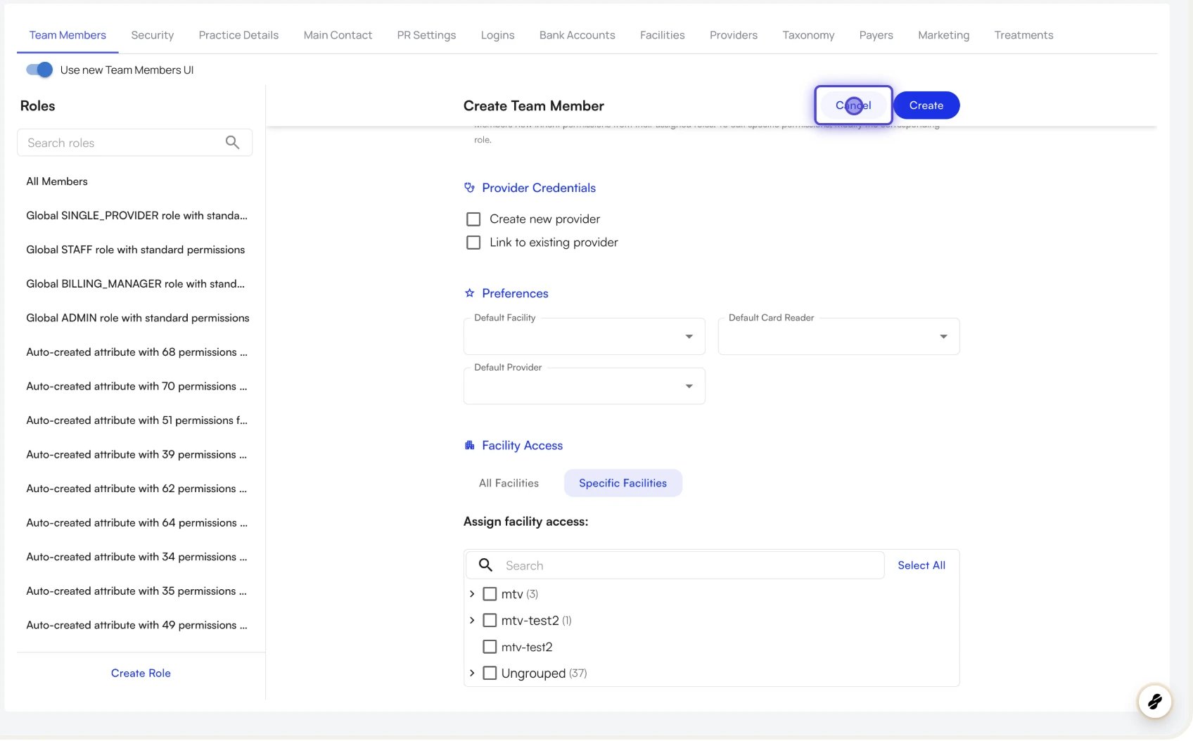 The New Member form with Basic Info and Permission Roles