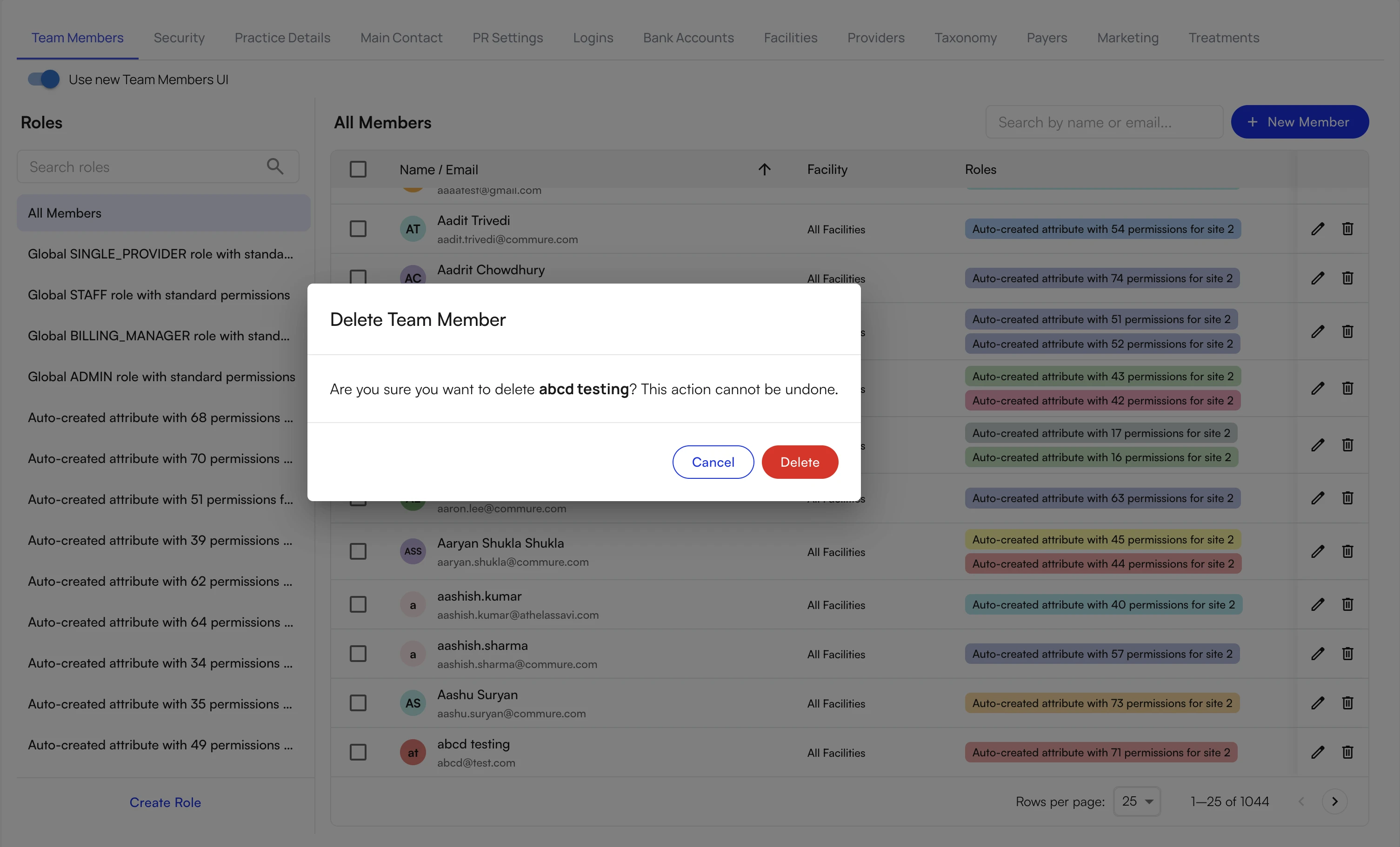 Confirming removal of a team member