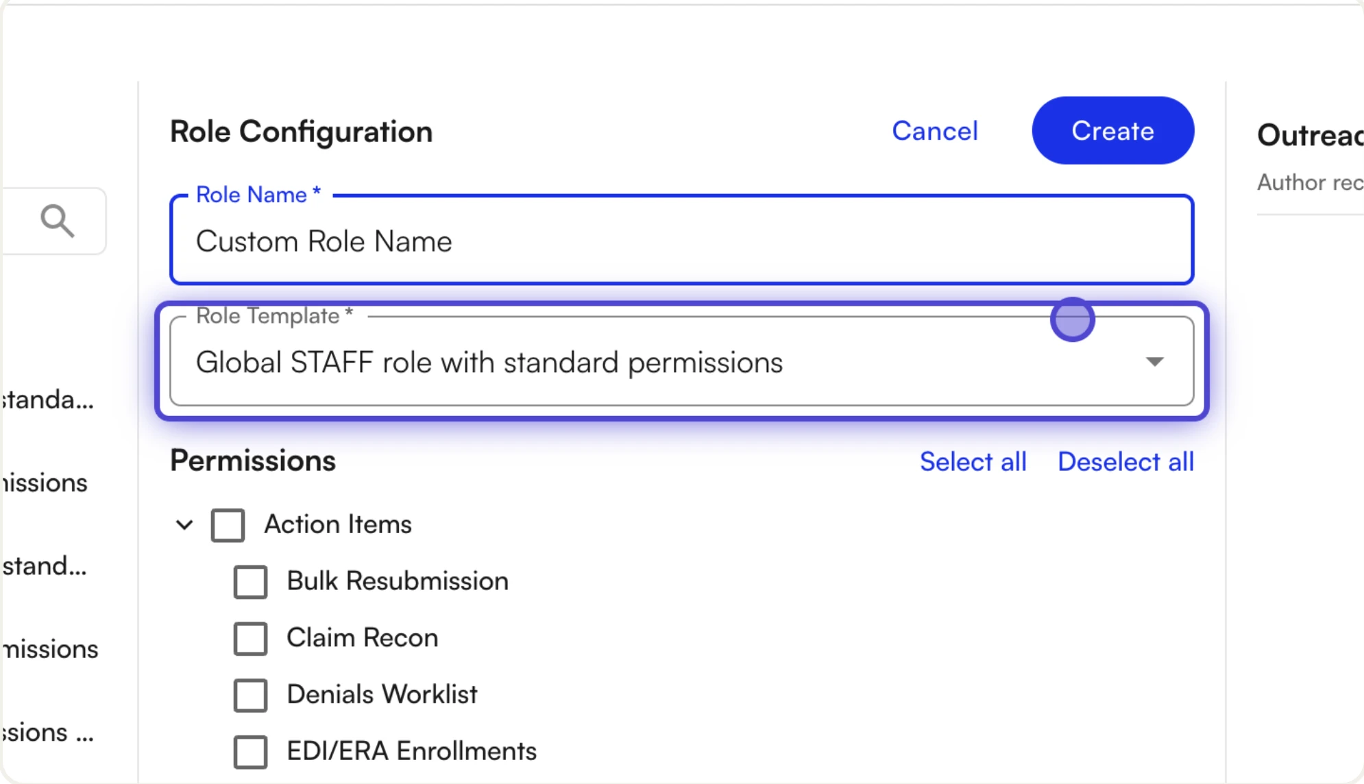 The Role Configuration panel