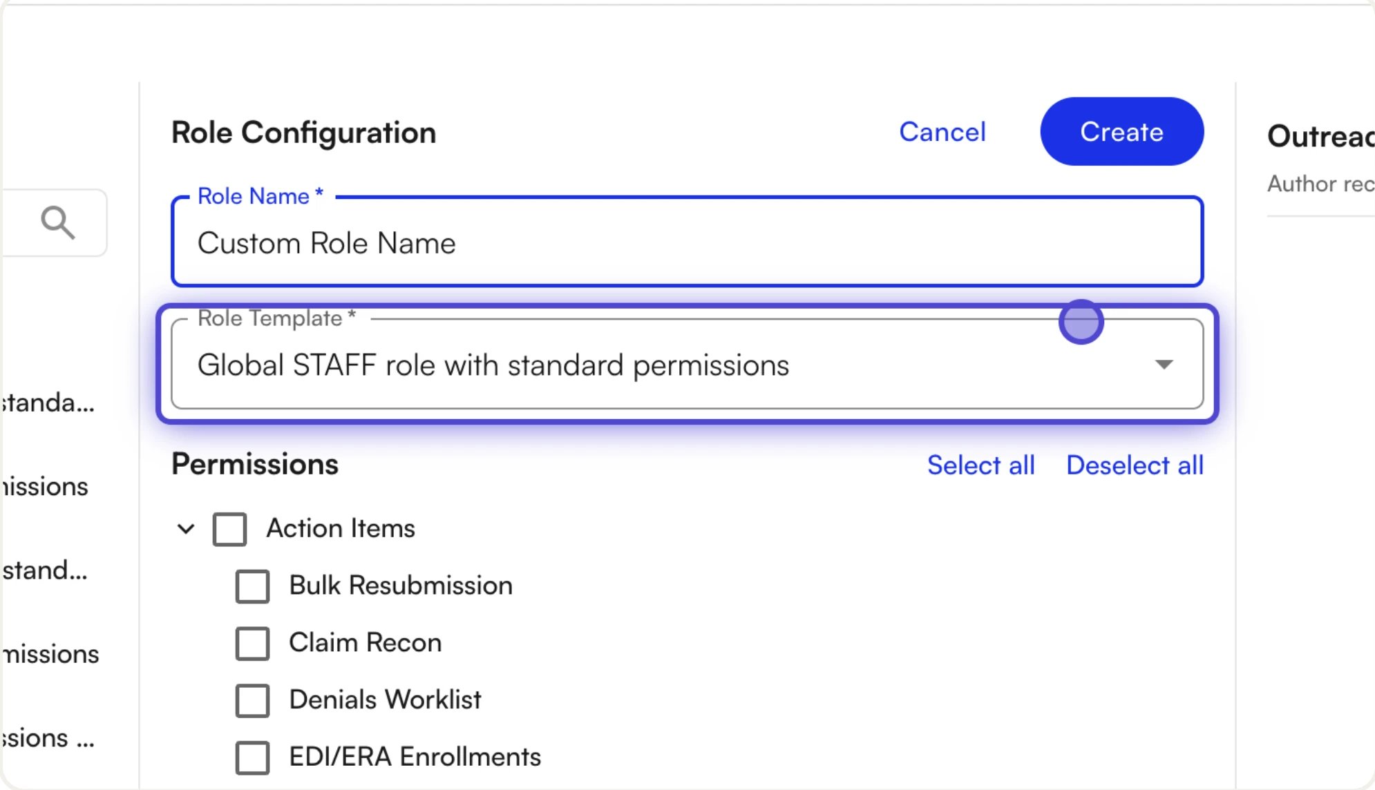 The Role Configuration panel