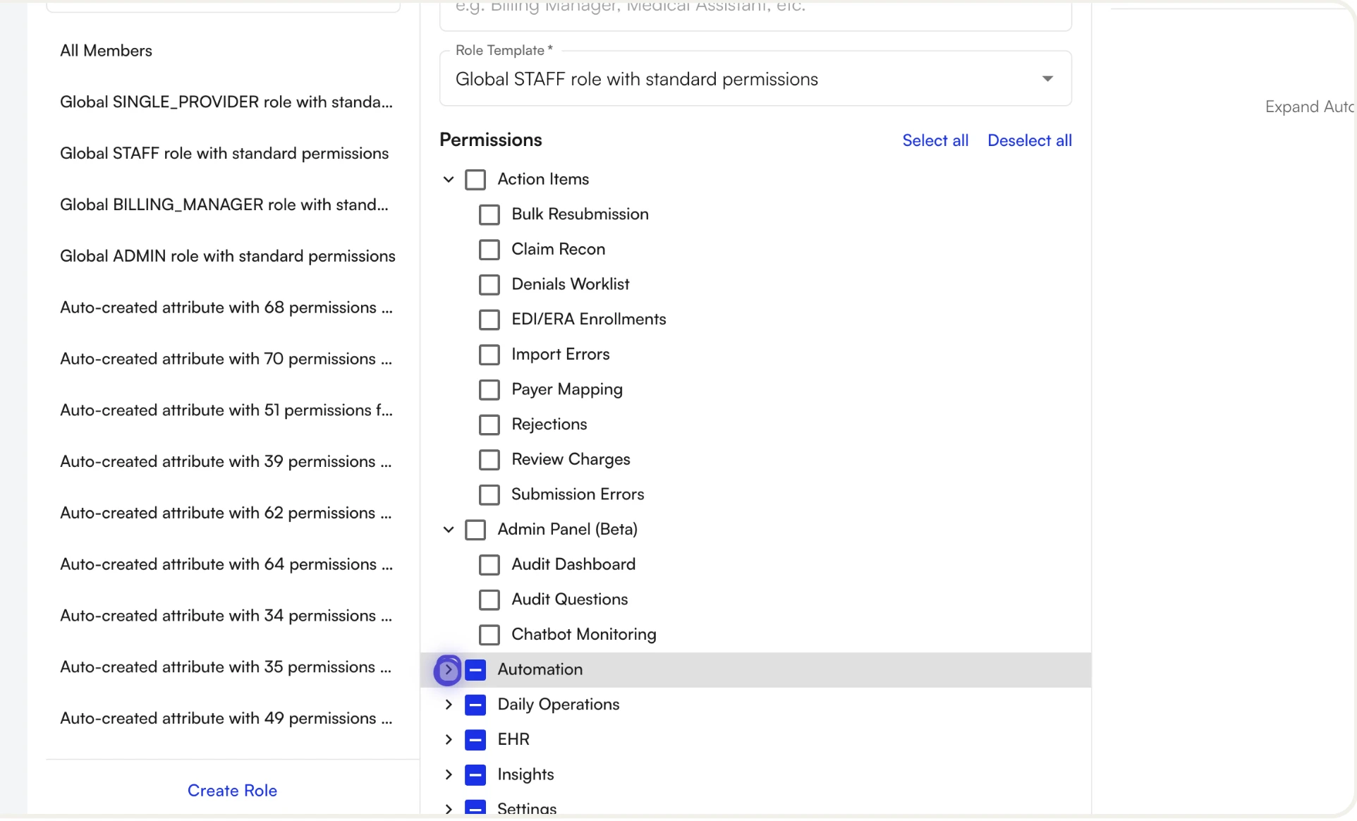Adjusting the permission tree for a role