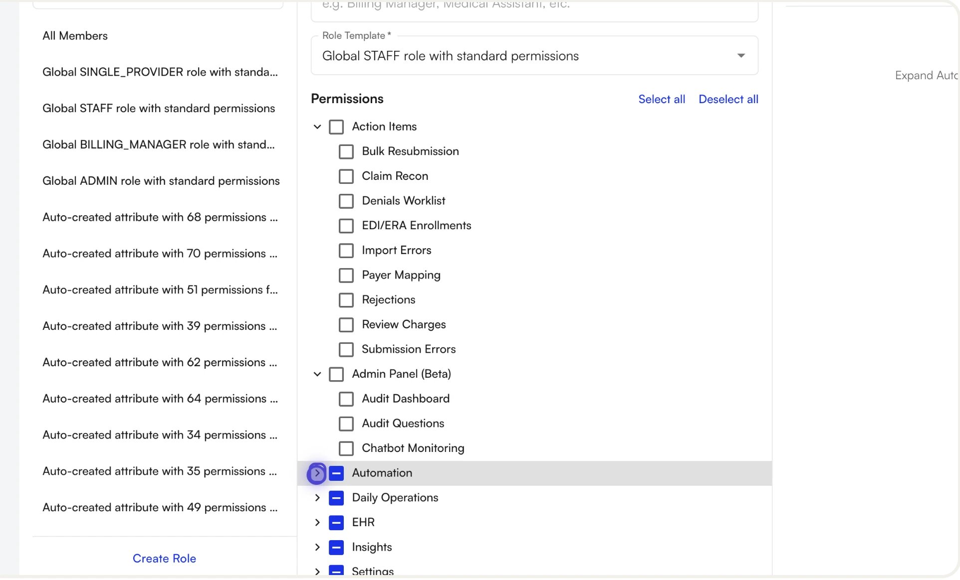 Adjusting the permission tree for a role