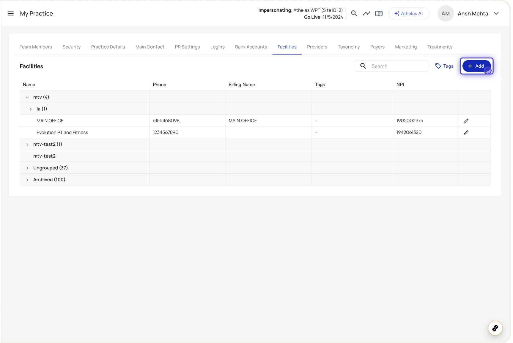 The Create Facility form