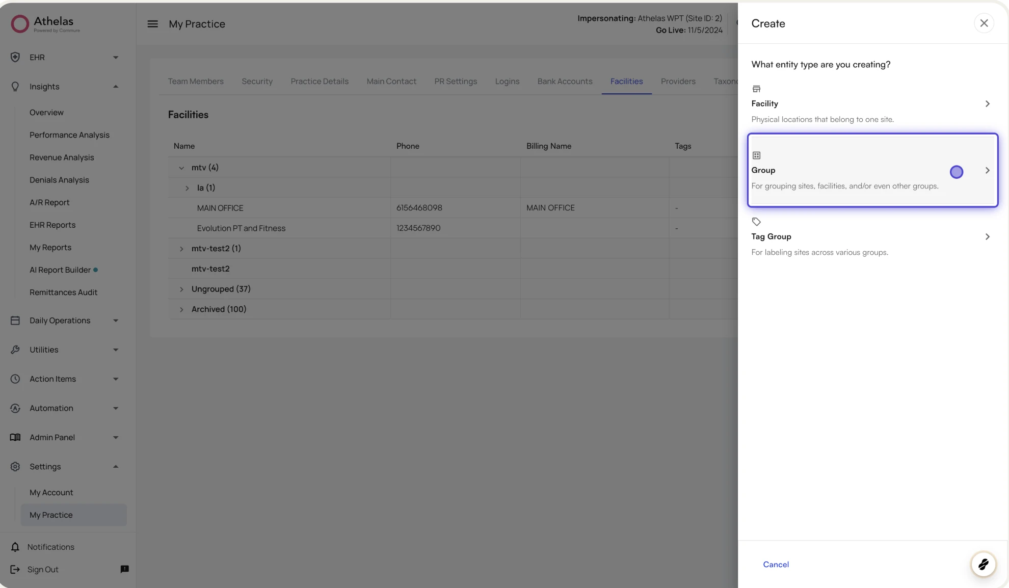 The Create Group form