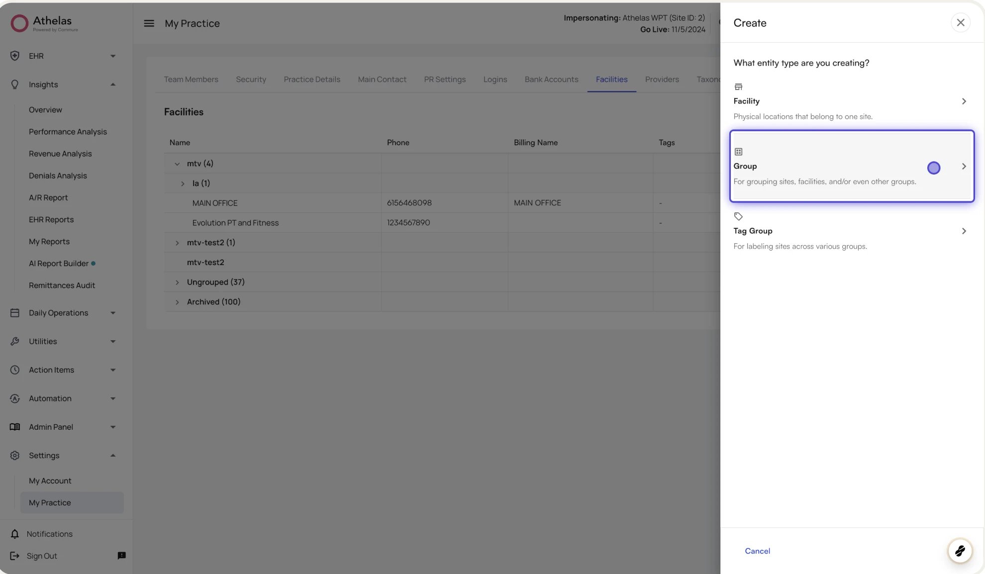 The Create Group form