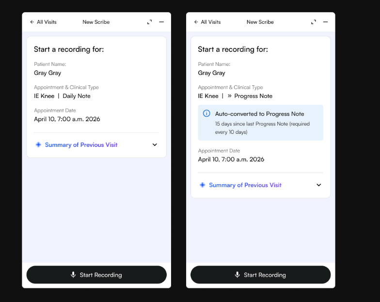 Auto-converted progress note in the Air Scribe app