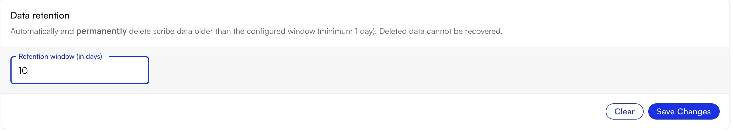 Standard retention window entered with no warning