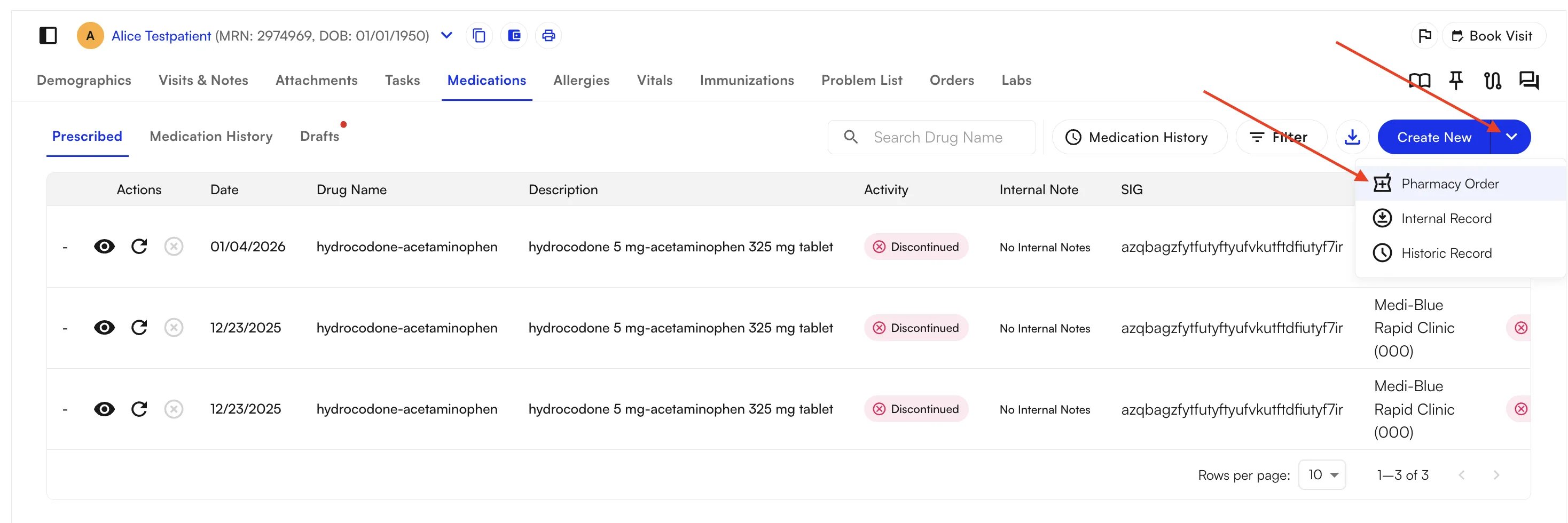 Patient Medications tab