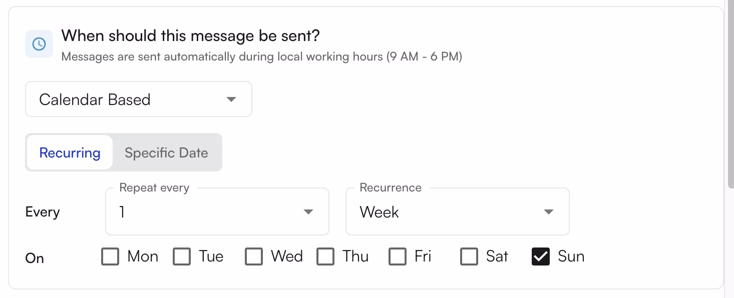 Recurring weekly schedule