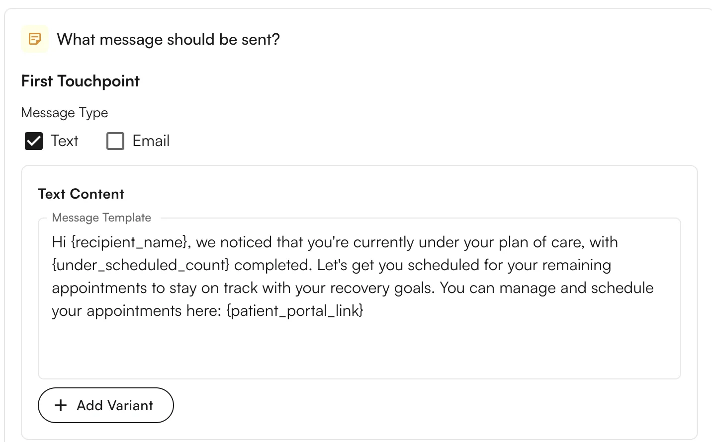 Message content with variables