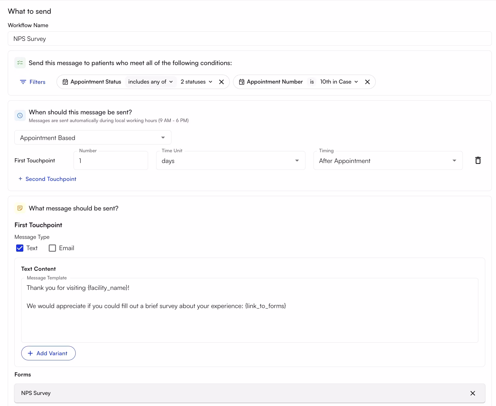Example workflow — 10th visit NPS