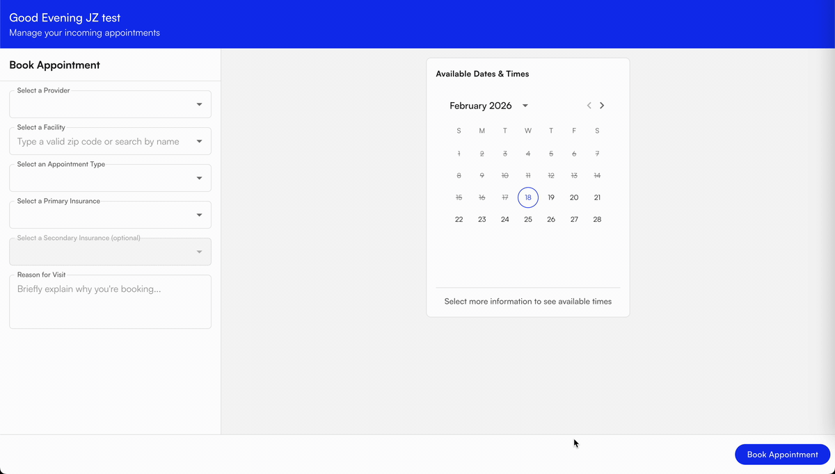 Existing patient scheduling with insurance lookup