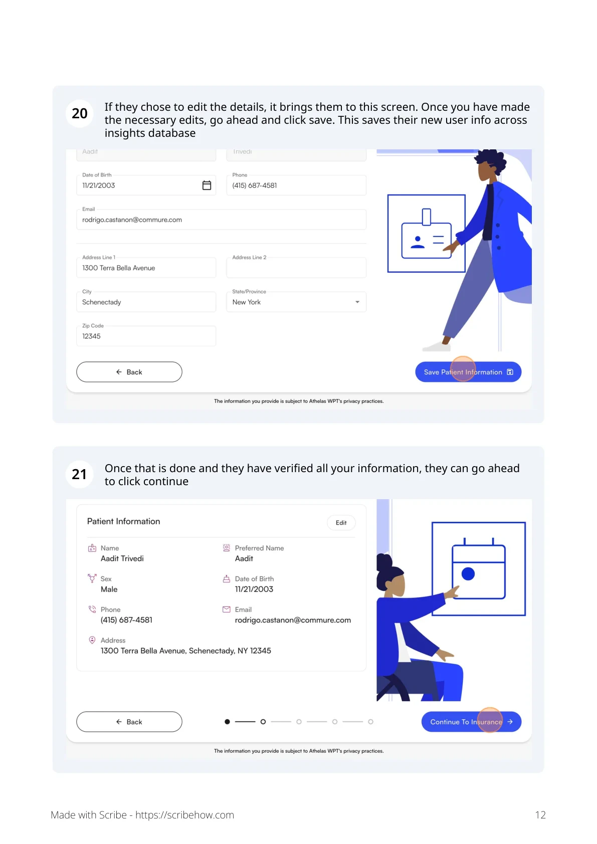 Editable patient info form on the kiosk