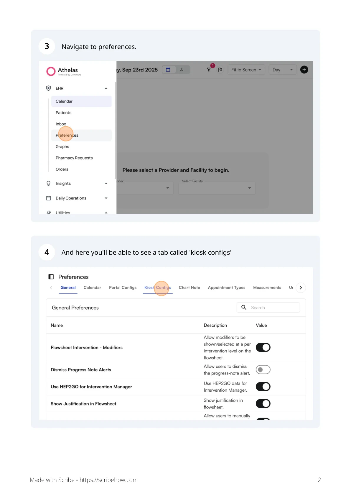 Navigate to Preferences and open the Kiosk Configs tab