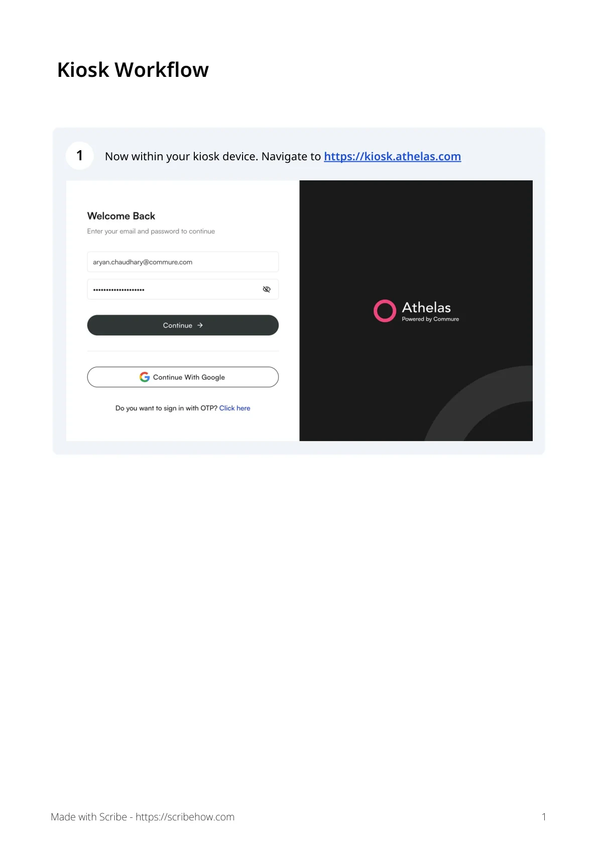 Open kiosk.athelas.com on the kiosk device