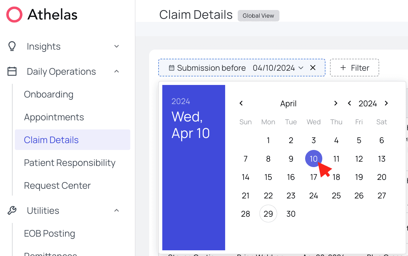 Choosing a date for the Submission before filter