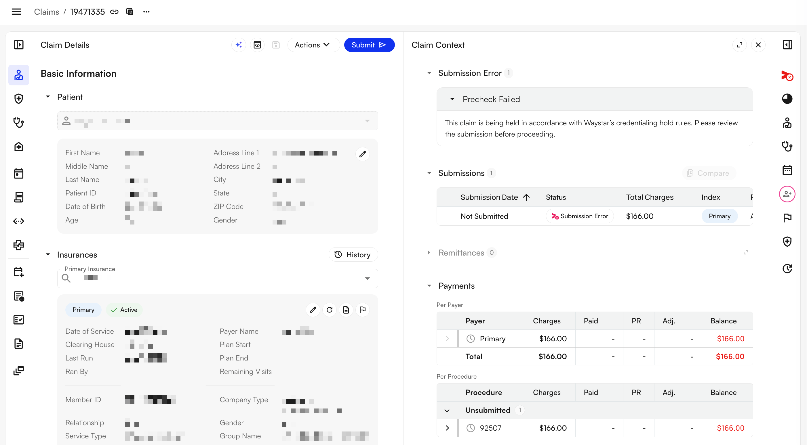 The Claim Context panel showing claim details and history side by side