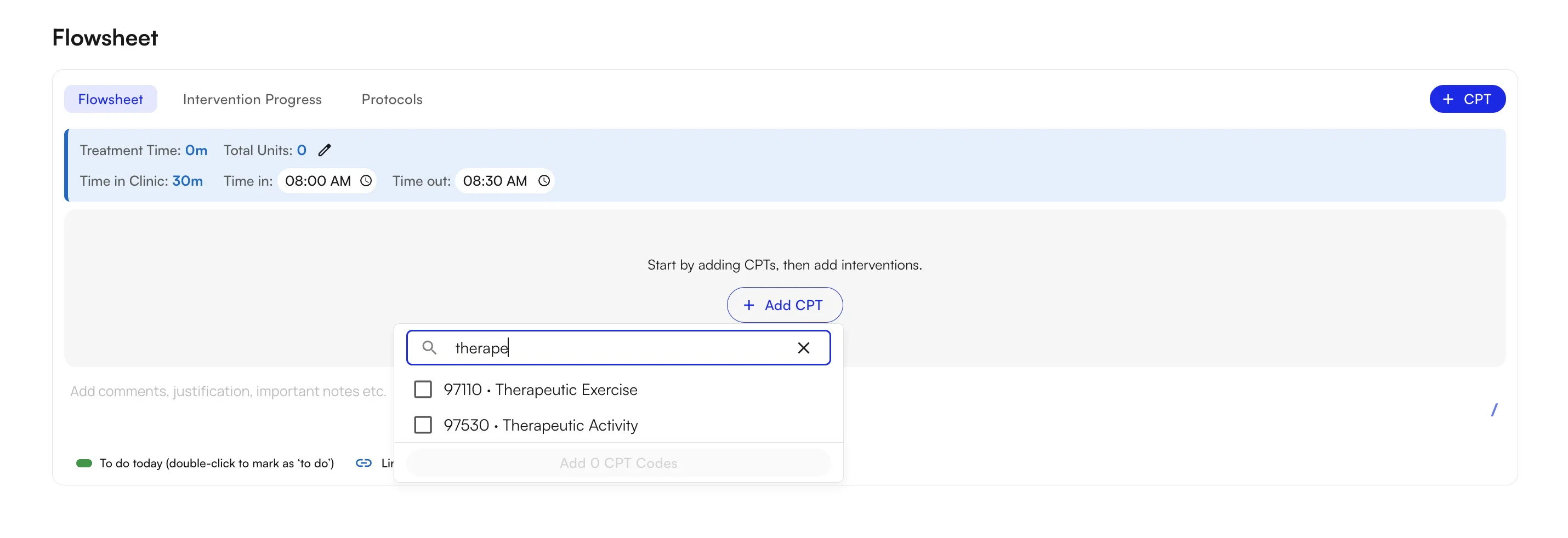 CPT block fields after selecting a procedure code