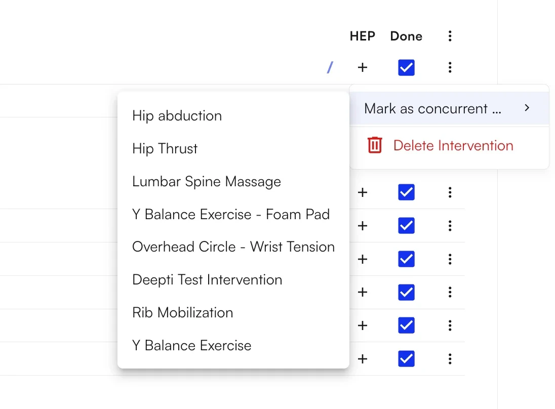 Marking two interventions as concurrent