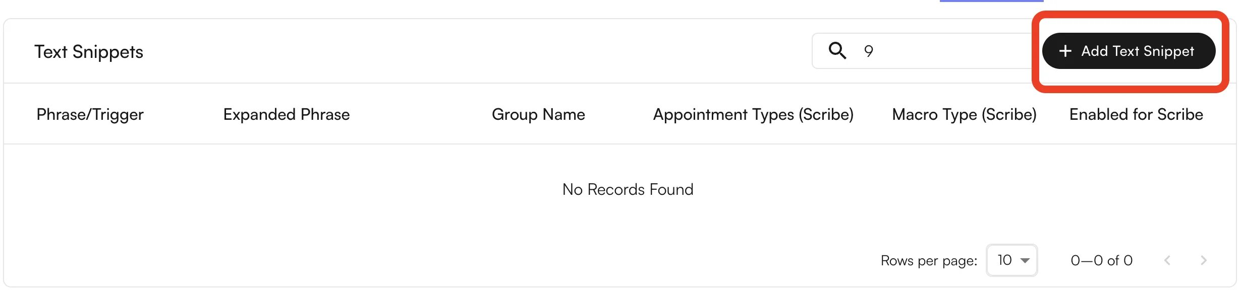 Text Snippets Settings page with the Add Text Snippet button highlighted
