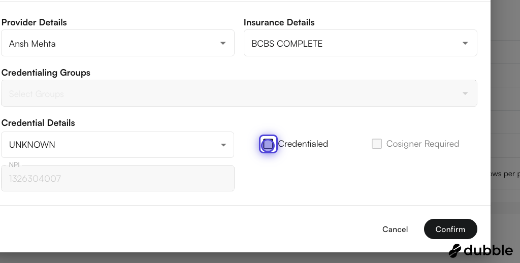 Set the credentialed and cosigner values
