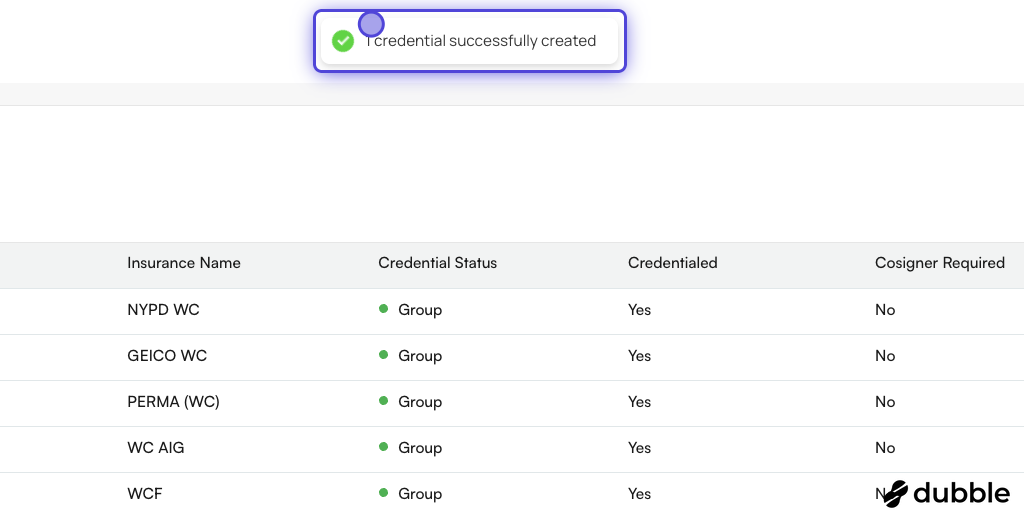 Credential successfully created