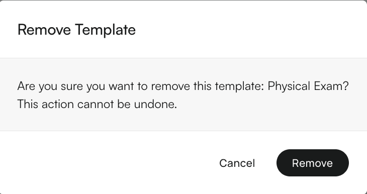 Confirmation dialog for deleting template