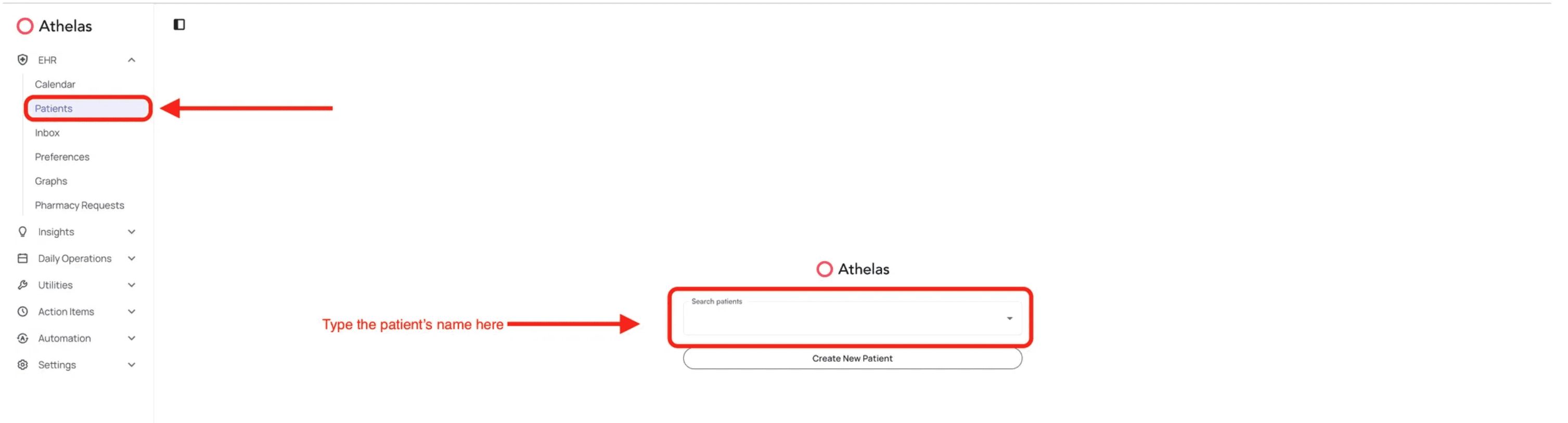 Patients page with search functionality