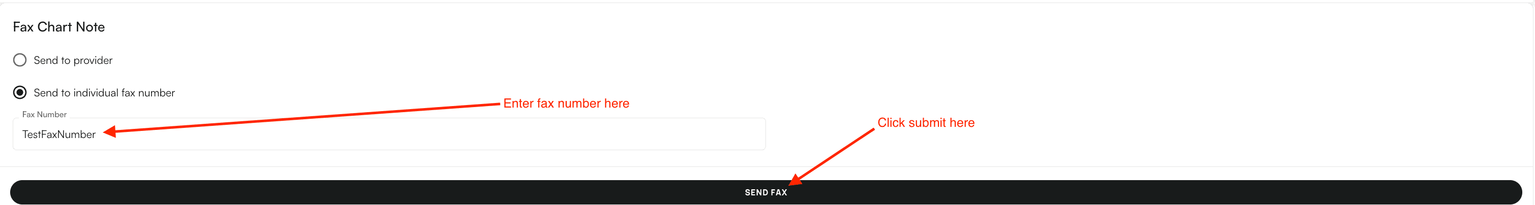 Send to individual fax number option