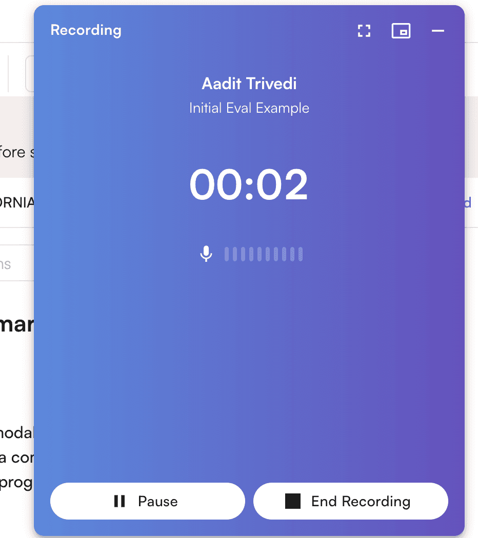 Recording interface with minimize option