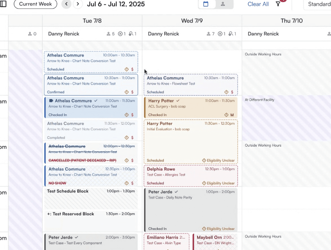 Calendar view showing daily appointments and schedule