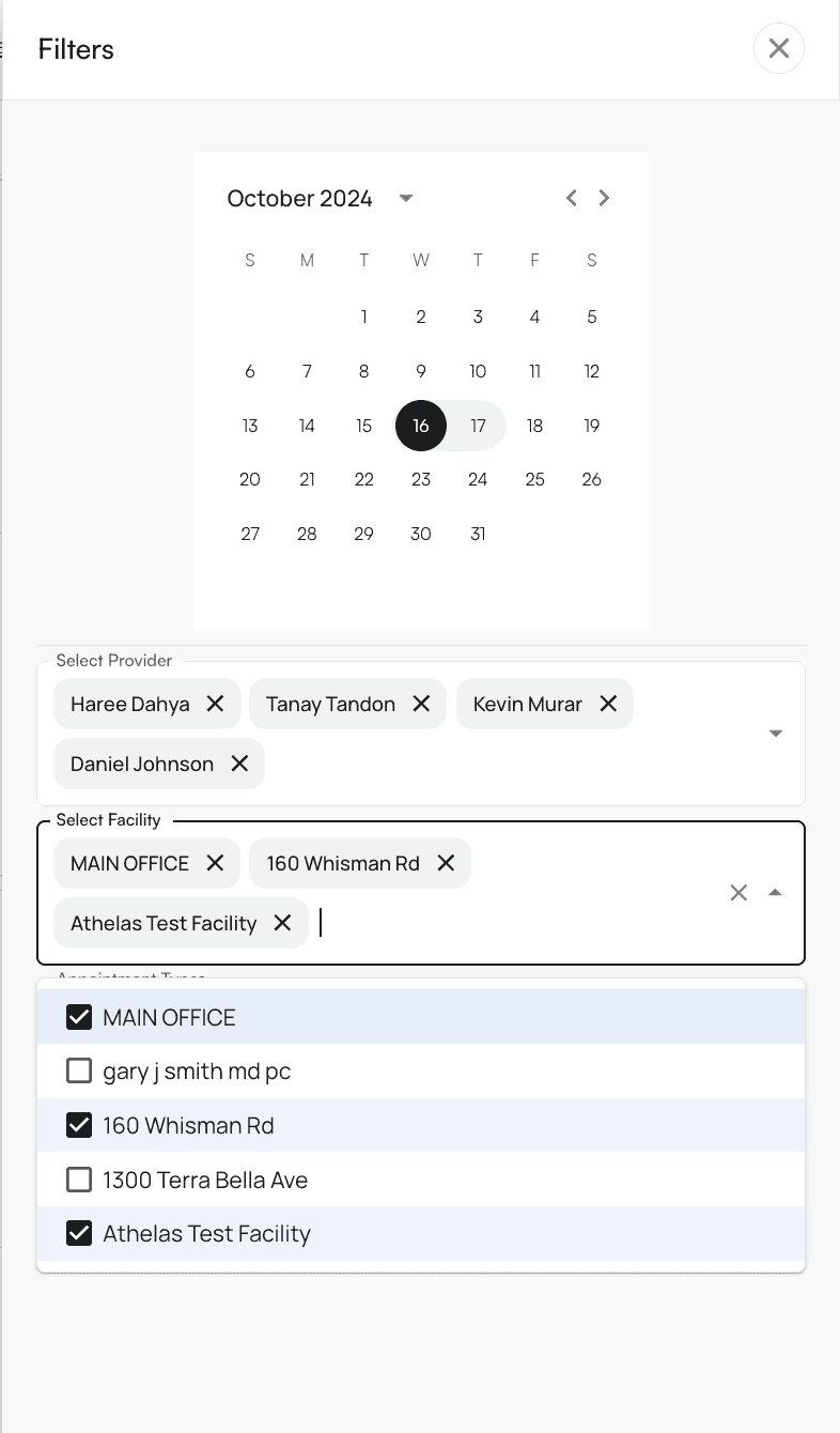 Schedule block showing case, eligibility, payment, and appointment status