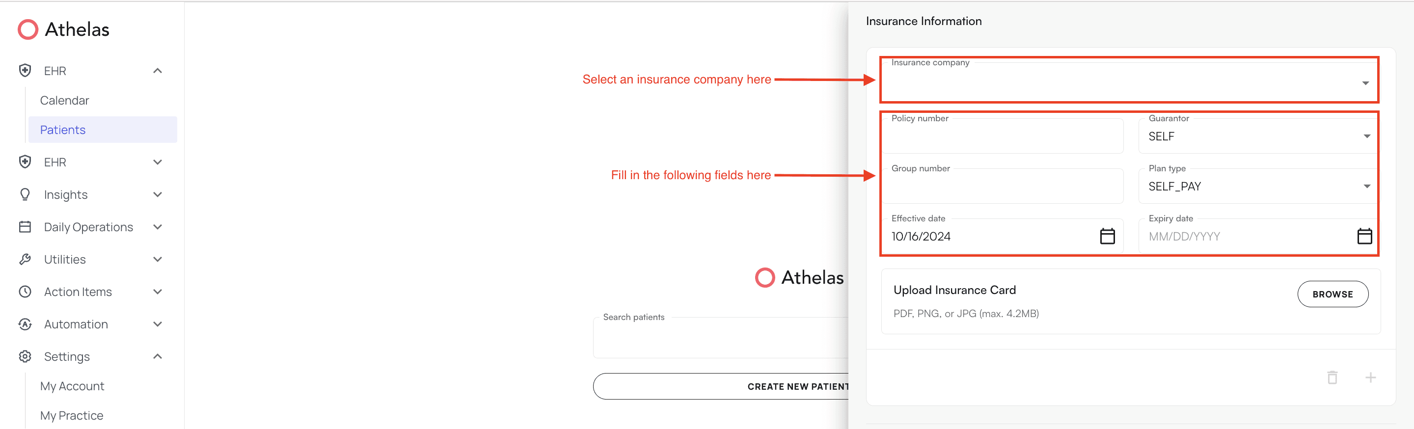 Insurance information form with policy details