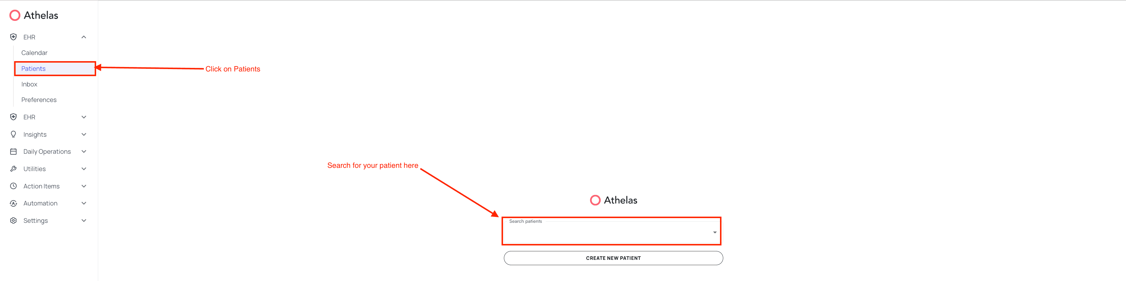 Patient appointments page with new appointment button