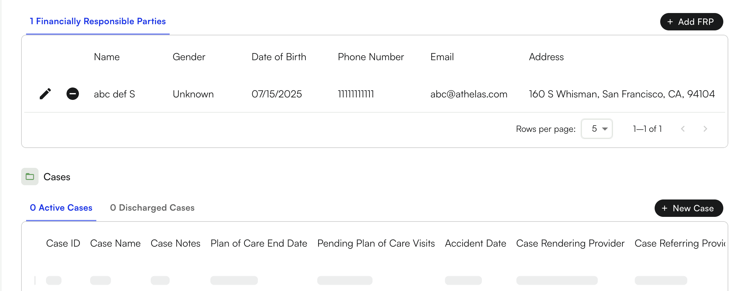 Case creation form with case name, referring provider, and case notes fields