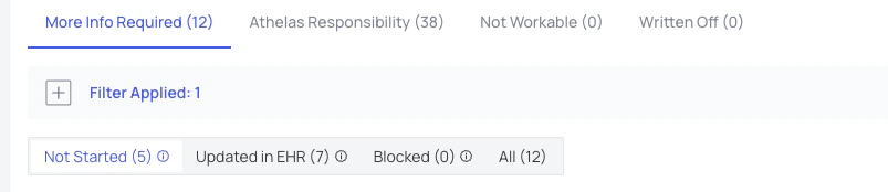 Rejections sub-groups: Not Started, Updated in EHR, Blocked, All