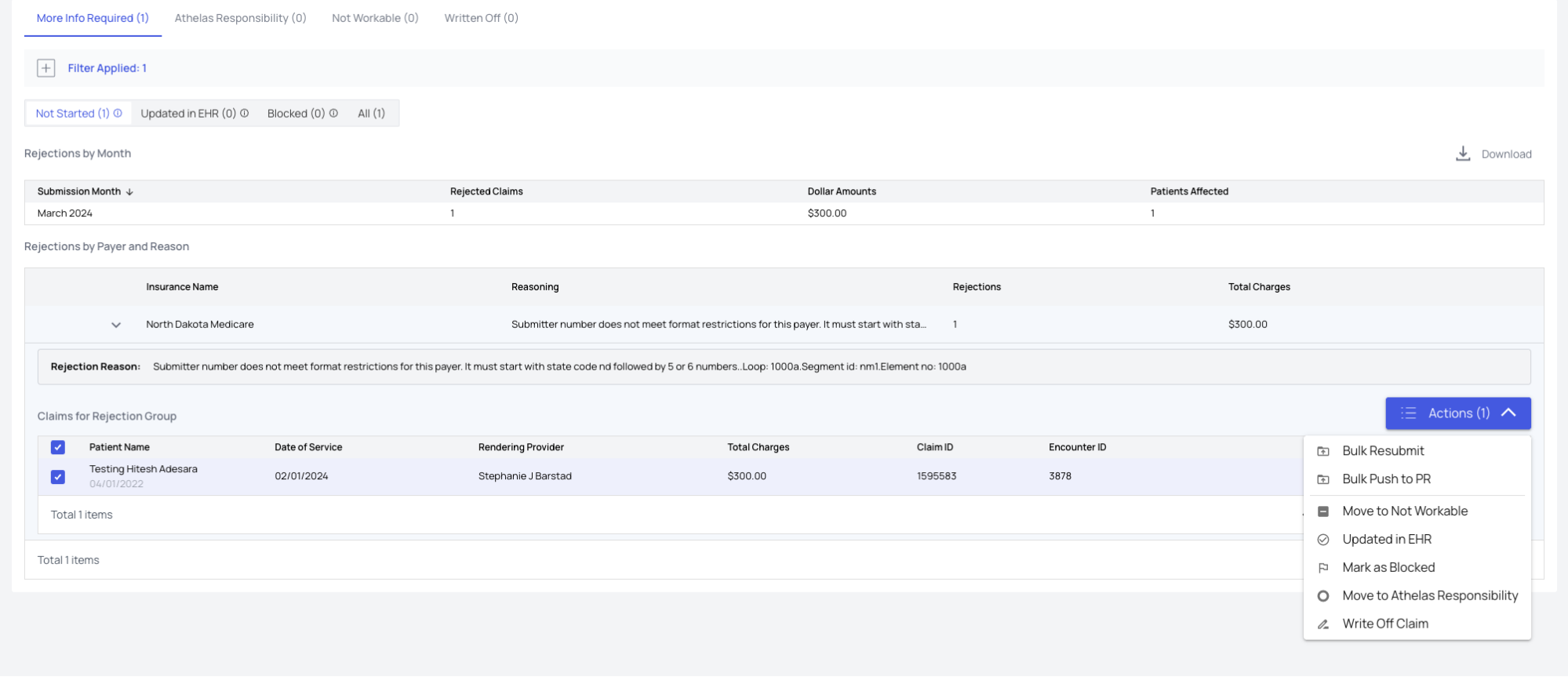 Rejections Updated in EHR button