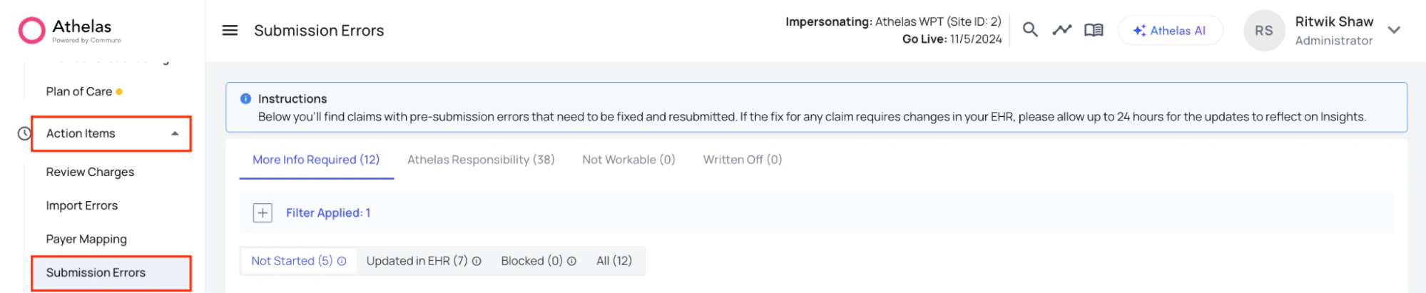 Submission Errors page