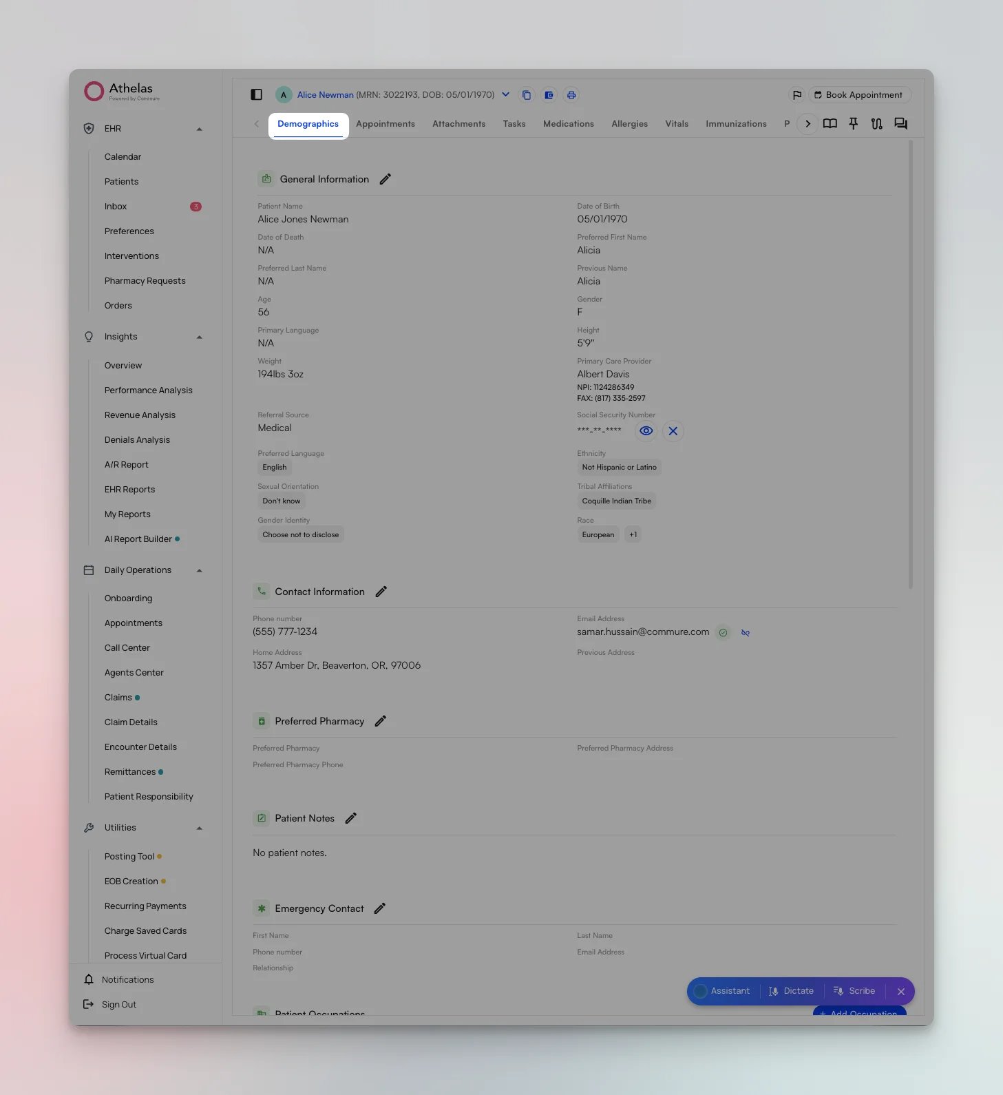 Patient Demographics tab in Air showing General Information