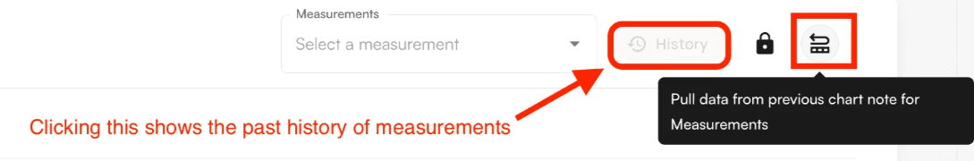 Measurement history and previous note data options